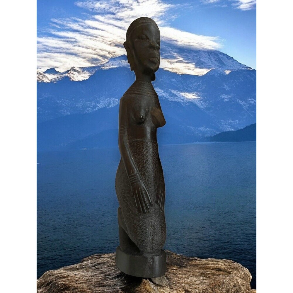 VTG African Woman Wooden Figurine Hand Carved Vintage Carving Kenya African Art
